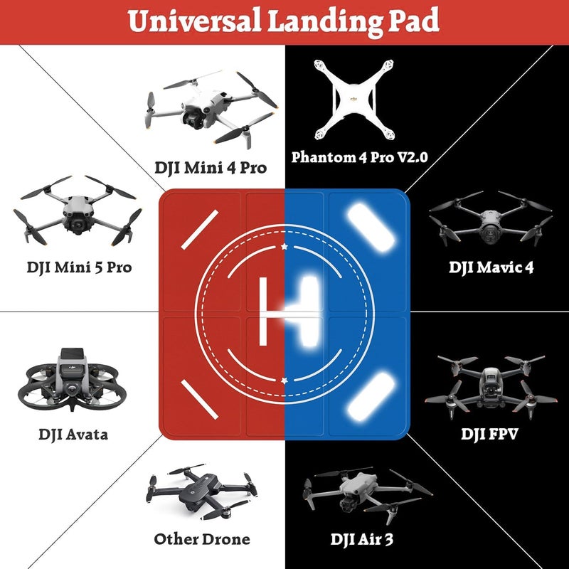 FPVtosky Nighttime Reflective Drone Landing Pad, Fast-fold Double Sided Waterproof Landig Pad Weighted for DJI Mini 5 Pro/ 4/3 Pro/Mini 4k / Mavic 4 / Air 3s/ Avata 2/ Neo/Flip(25 in) - Image 2